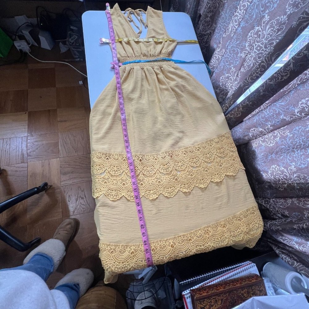 Baltic Børn Bondi Maxi Long Dress Mustard Yellow Bohemian Lace Size S Small - Picture 6 of 12